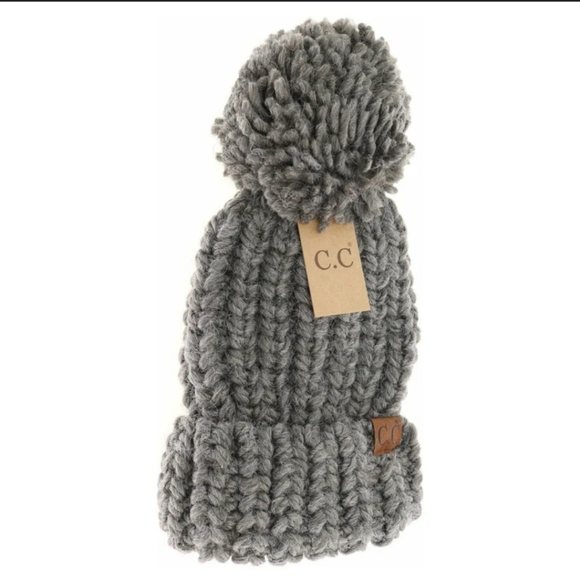 C.C. Beanie Chunky Knit Yarn Pom HAT2085 Indigo NWOT - Picture 7 of 7